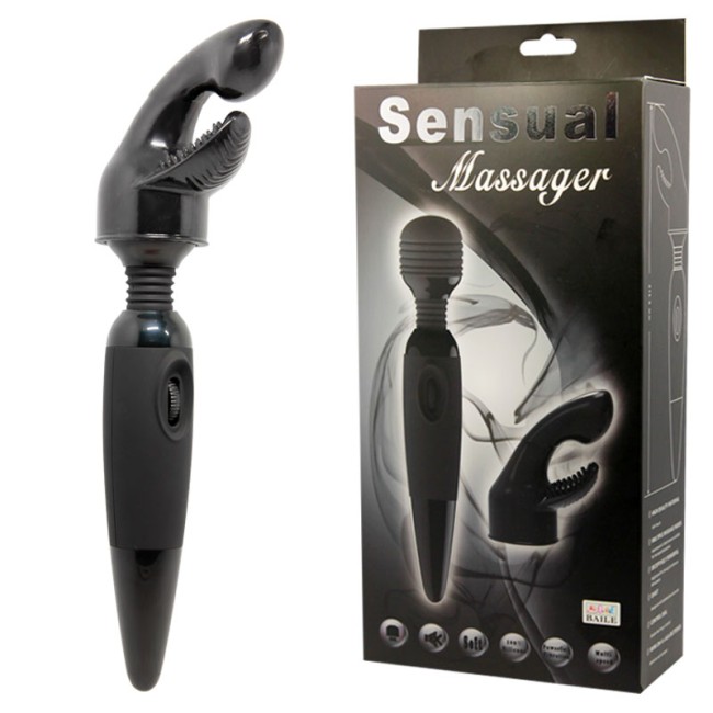 "Вибромассажер SENSUAL MASSAGER для тела со сменной насадкой на головку , c вибрацией, длина 25.00см, диаметр 4.50см"