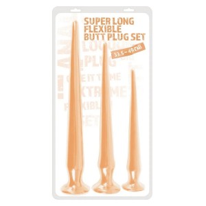 Набор длинных анальных пробок Super Long Flexible Butt Plug Set (телесные) , длина 0.00см, диаметр 0.00см