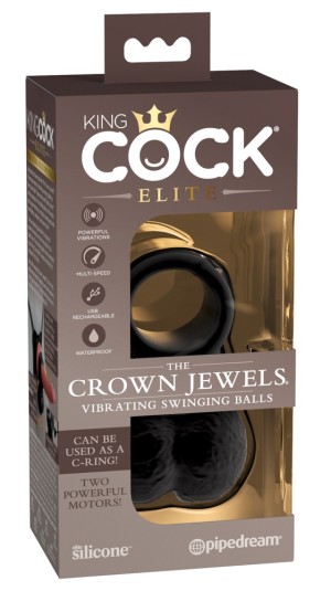 Виброкольцо King Cock Elite The Crown Jewels с мошонкой, 2 моторчика