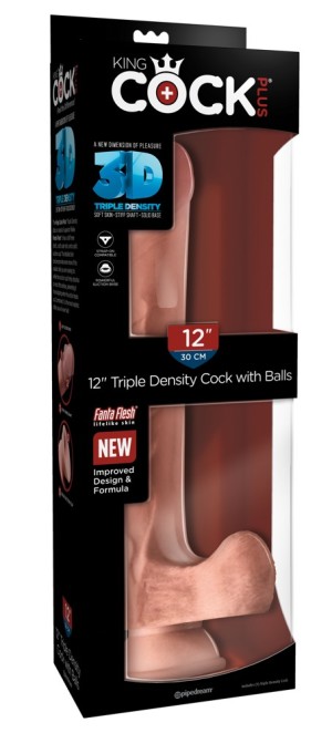 Фаллоимитатор King Cock Plus Triple Density реалистик, с мошонкой, 30 см