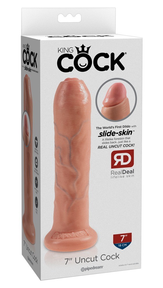 Фаллоимитатор King Cock Uncut реалистик, с подвижной крайней плотью, 18 см