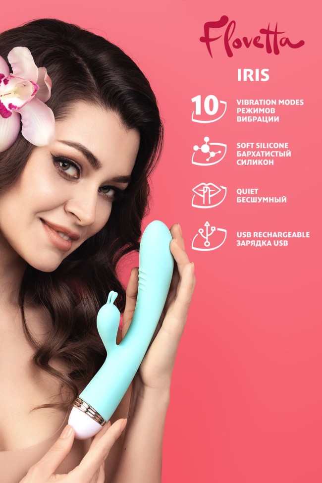 Вибратор с клиторальным стимулятором Flovetta Iris, силикон, голубой, 22 см