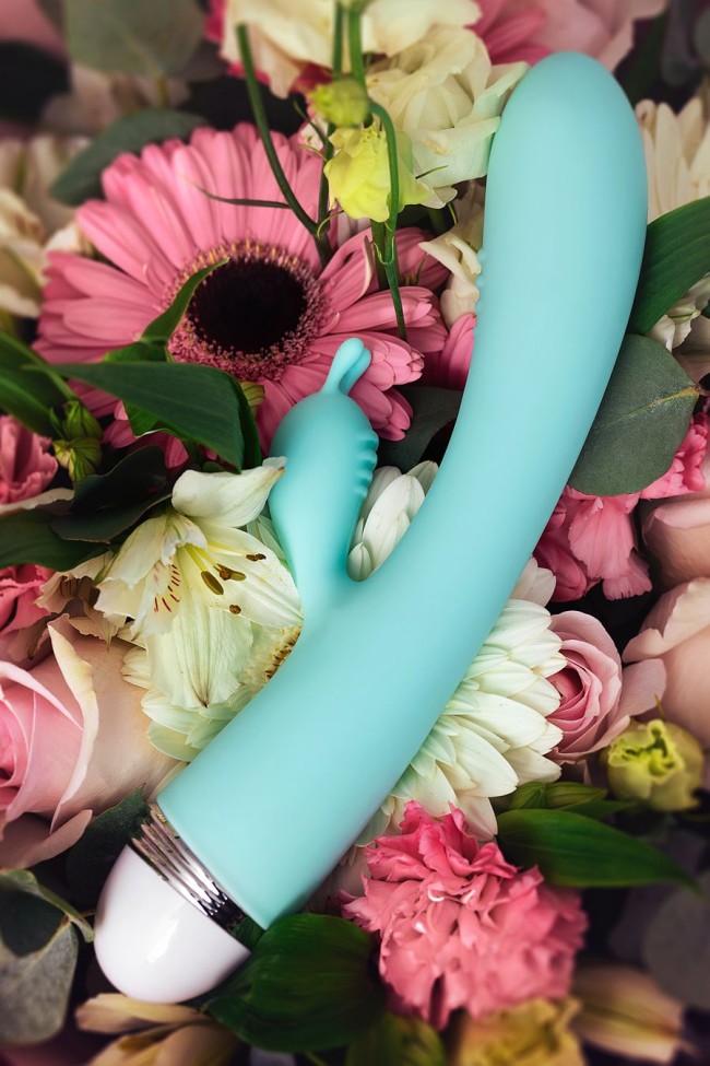 Вибратор с клиторальным стимулятором Flovetta Iris, силикон, голубой, 22 см