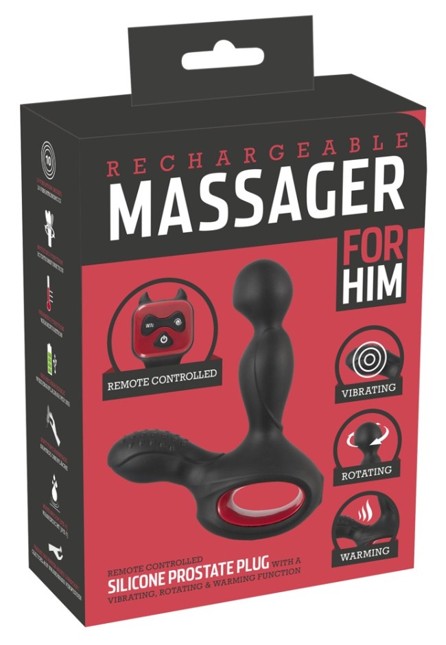 Вибромассажер простаты с нагревом и ротацией и пультом ДУ Silicone Prostate Plug , c вибрацией, длина 14.50см, диаметр 1.60см