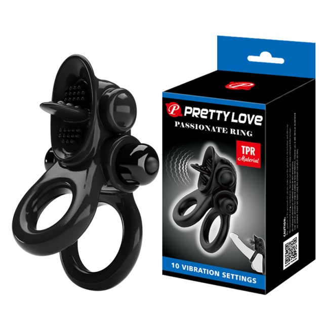 "Passionate Ring Эрекционное кольцо с подхватом мошонки и стимулятором клитора , c вибрацией, длина 8.80см, диаметр 2.20см"