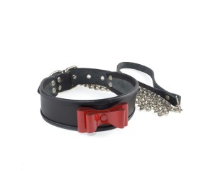 Кожаный Ошейник с красным бантиком из лаковой кожи , длина 44.00см, диаметр 0.00см