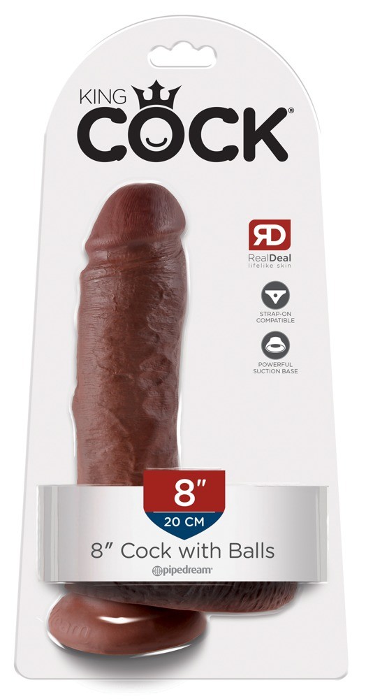 Фаллоимитатор-реалистик King Cock с мошонкой коричневый, 20 см