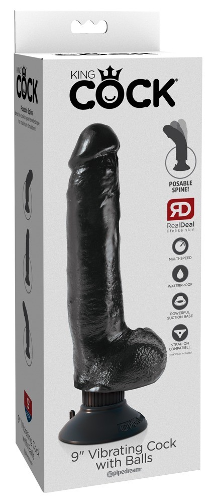 Вибратор-реалистик King Cock с яичками черный, 23 см