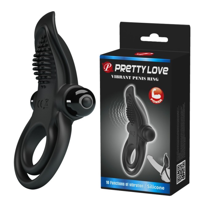 "Эрекционное мощное виброкольцо с двойным подхватом PrettyLove Vibrant Penis Ring , c вибрацией, длина 11.30см, диаметр 0.00см"