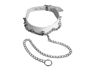 Белый кожаный ошейник с поводком , длина 0.00см, диаметр 0.00см