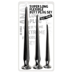 Набор длинных анальных пробок Super Long Flexible Butt Plug Set (черные) , длина 0.00см, диаметр 0.00см
